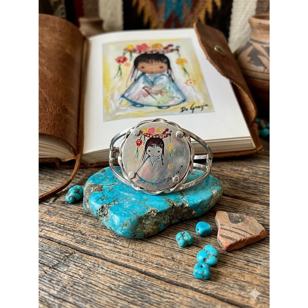 Vintage De Grazia "Flower Girl" Enamel Cuff Bracelet